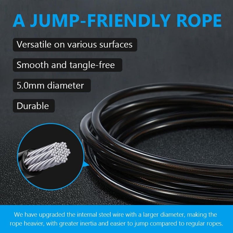 H HANDIO Jump Rope, HANDIO jump ropes 1/2 lb Weighted Jump Rope for Boxing, Cardio, Crossfit Workout, 8~10ft Range Adjustable Length Steel Ropes with Ball Bearings and Metal Handles, Jumpropes Suitable for Men - Image 2